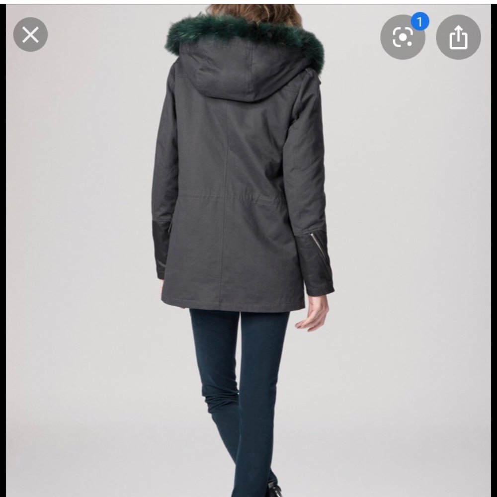 MAJE | Coat  with green fur lining and hood - Picture 5 of 16